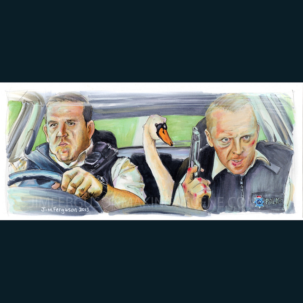 Hot Fuzz - Maybe it was the Swan  Poster Print By Jim Ferguson